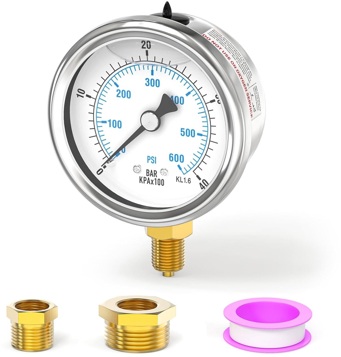 0-40 bar/0-600 psi stainless steel 1/8" BSP 2.5" FACE DIAL liquid filled pressure gauge, bottom mounted with 3/8" x - ShopVlot