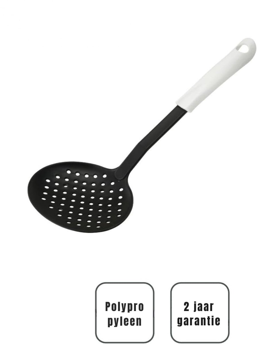 Ploutos® Spatel - Vaatwasserbestendig - Zeef - Zwart/Wit - 34cm x 4cm x 9cm