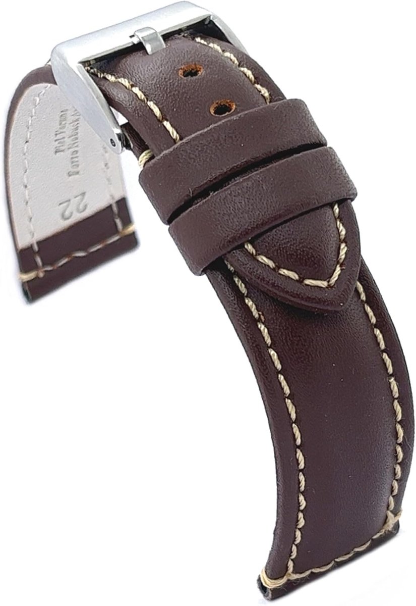 Cowhide Leather Watch Strap, White Seam, 14 mm, 16 mm, 18 mm, 20 mm, 22 mm, 24 mm, Smooth Leather, Ref. P354 - ShopVlot