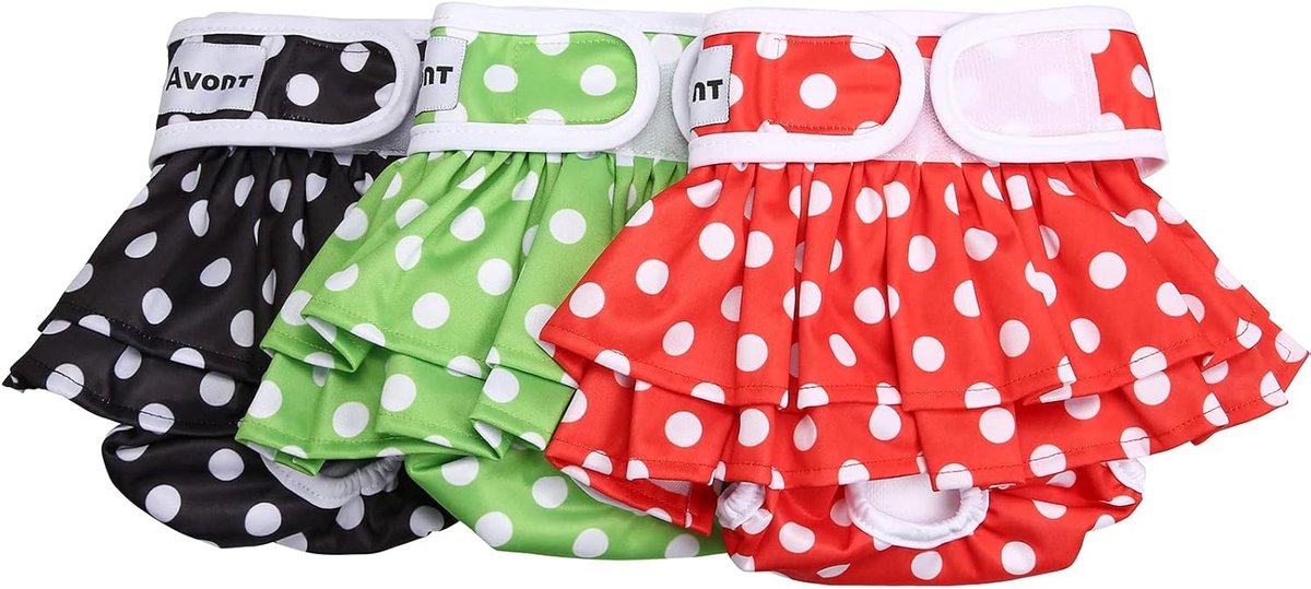 Avont 3-Piece Reusable Dog Diapers, Highly Absorbent, Washable and Eco-Friendly -Black/Red/Green -M - ShopVlot