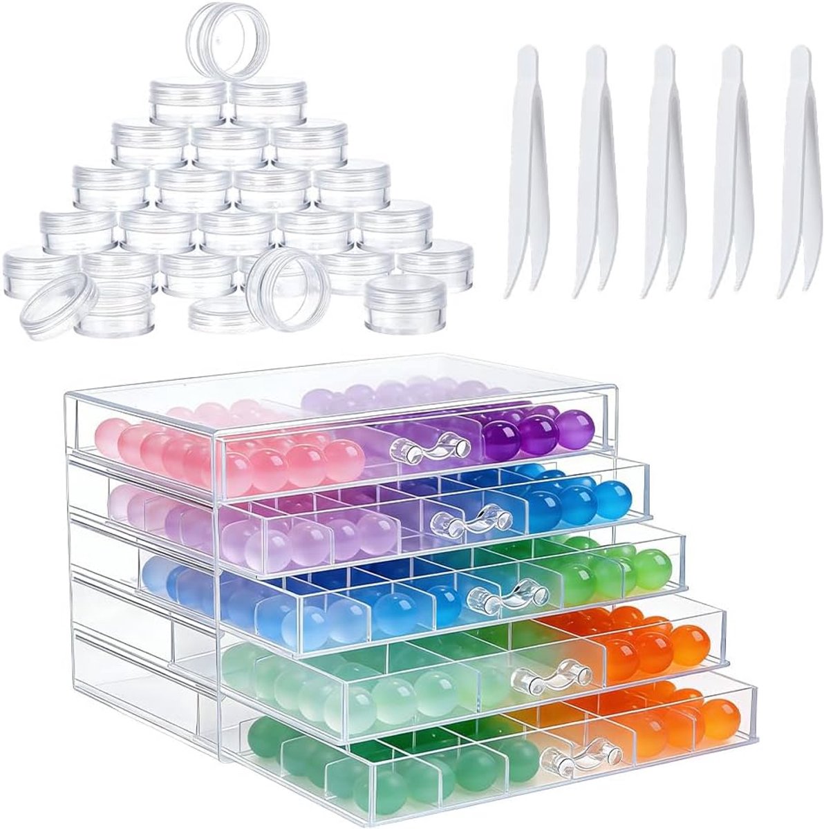 Opbergdoos met 5 niveaus, opbergdoos, doorzichtige nail art organizer box met 72 stuks kleine pot en 5 stuks - ShopVlot