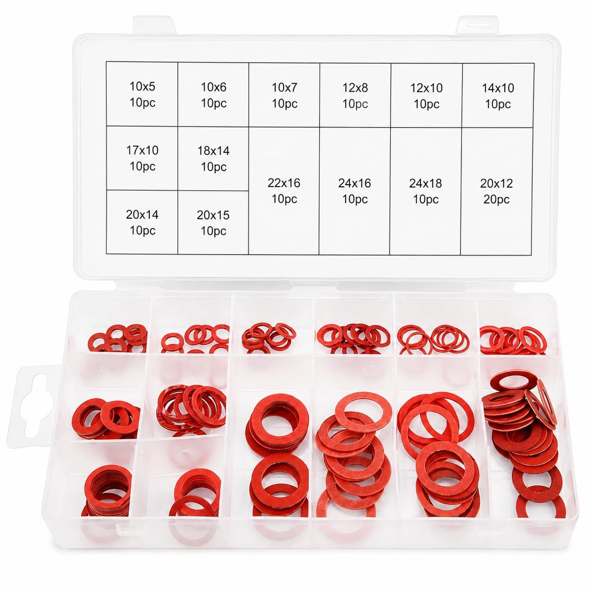 150-Piece Set Flat Rings -14 Sizes Red Steel Paper Fiber Flat Rings Set Insulation Ring Assorted Set with Box - ShopVlot