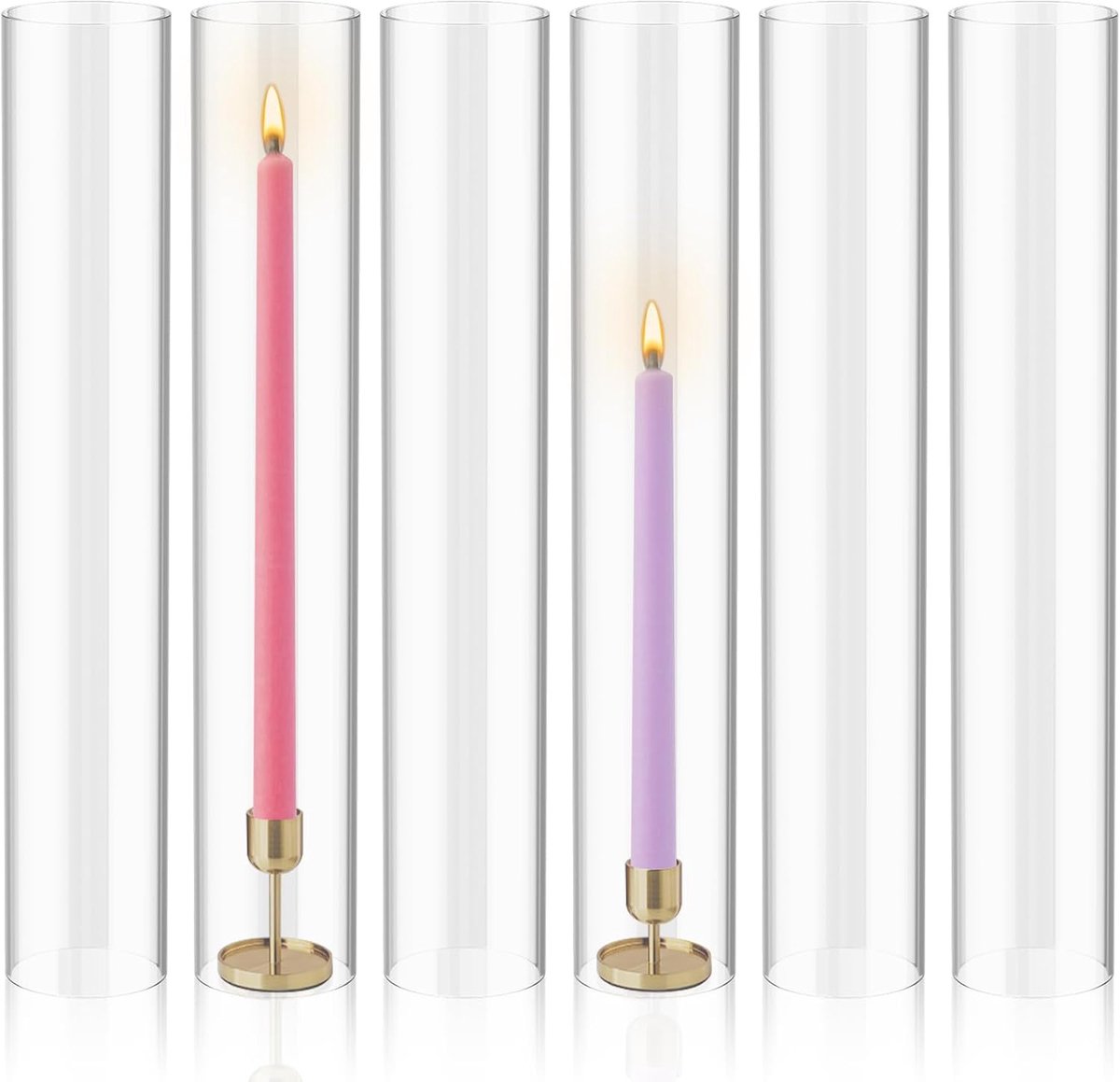 KAMJUNTAR Hurricane Candlesticks 6Pcs Christmas Candle Holders High Glass Cylinder Candle Holder Clear Glass Hurricane - ShopVlot