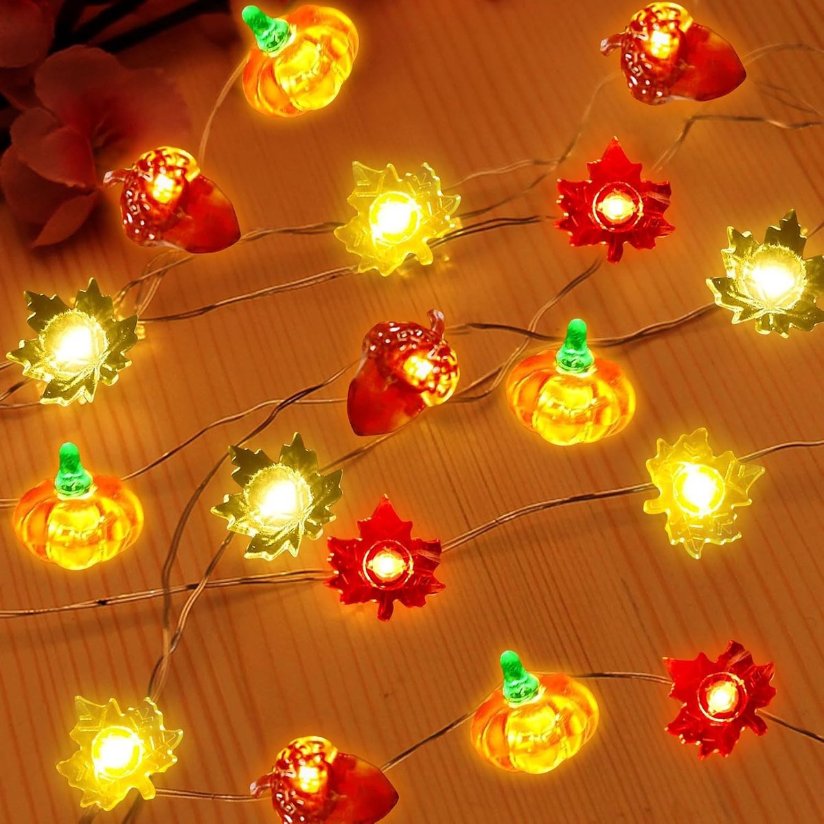 Autumn Fairy Lights 3 m 30 LED Maple Leaves Pumpkin Fairy Lights Autumn Decoration LED Fairy Lights with Timer for - ShopVlot