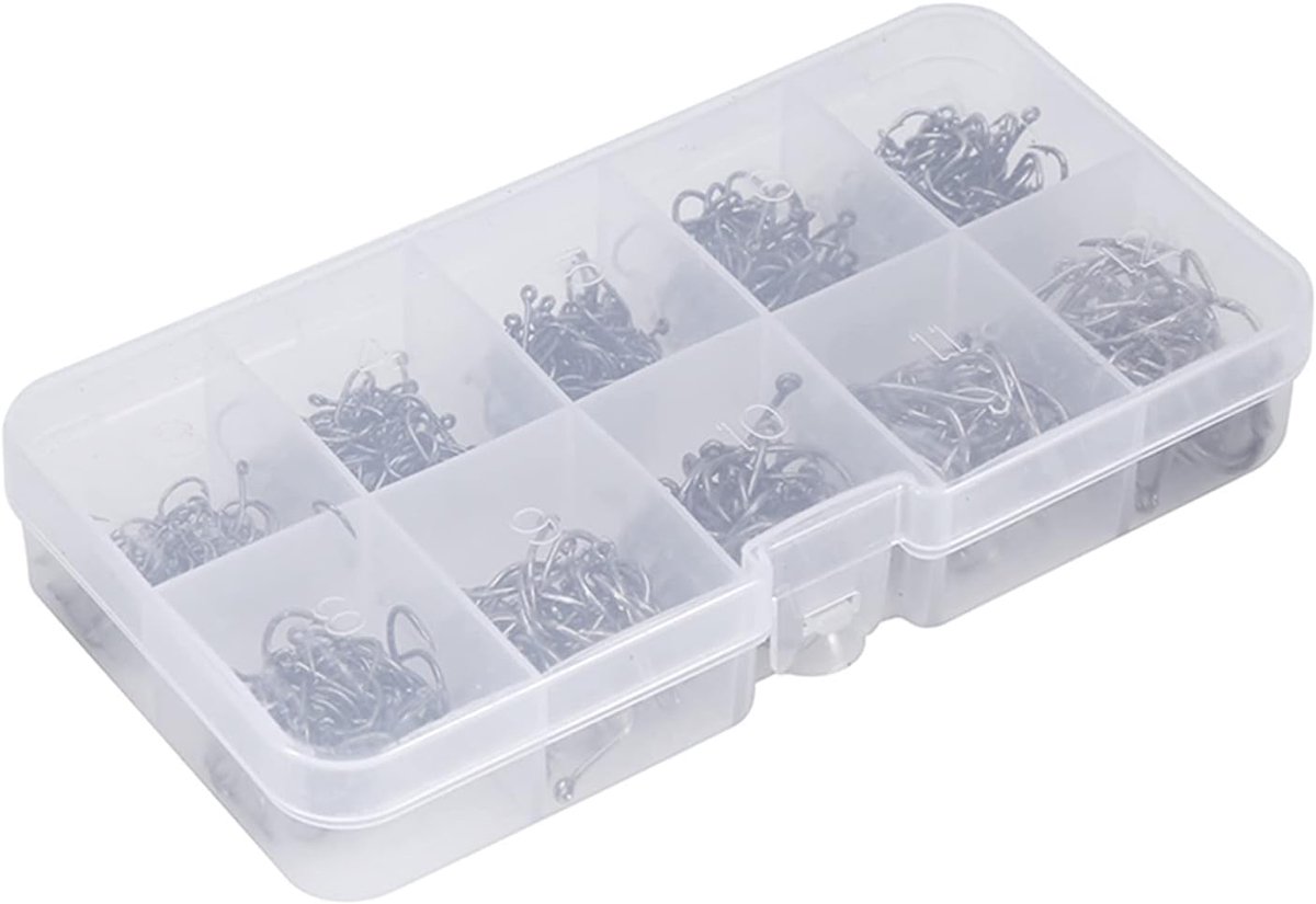 Koolstofstaal Vishaken Set 500-delige Jig Haken Met Prikkeldraad Met Tackle Box Diverse Maten 3 12 Voor Zoetwater - ShopVlot