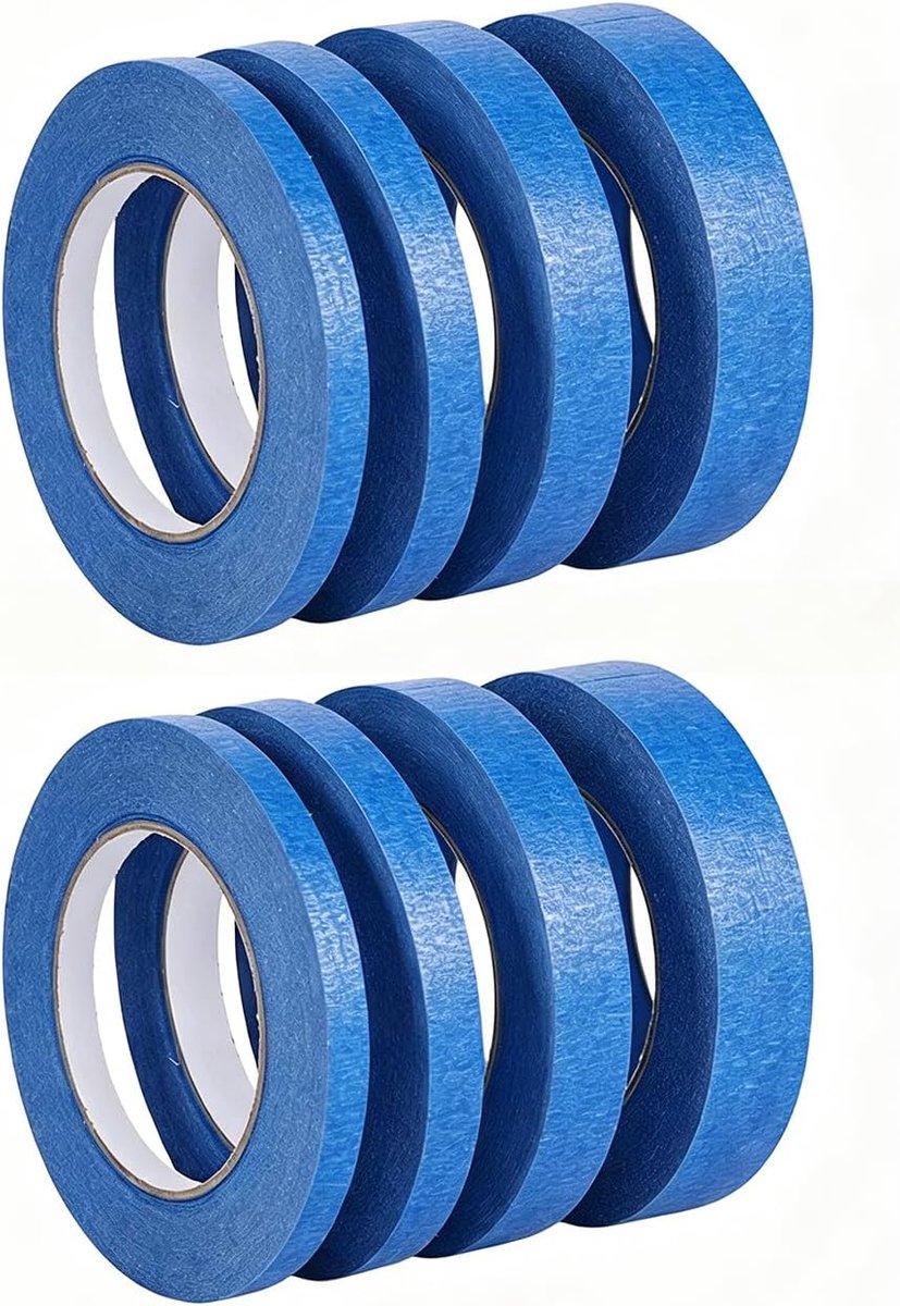 8 Rollen Lichtblauwe Afplakband, Multi-Size Combinatie, Schilder-En Schildergereedschap, Geschikt Voor Randbescherming. - ShopVlot