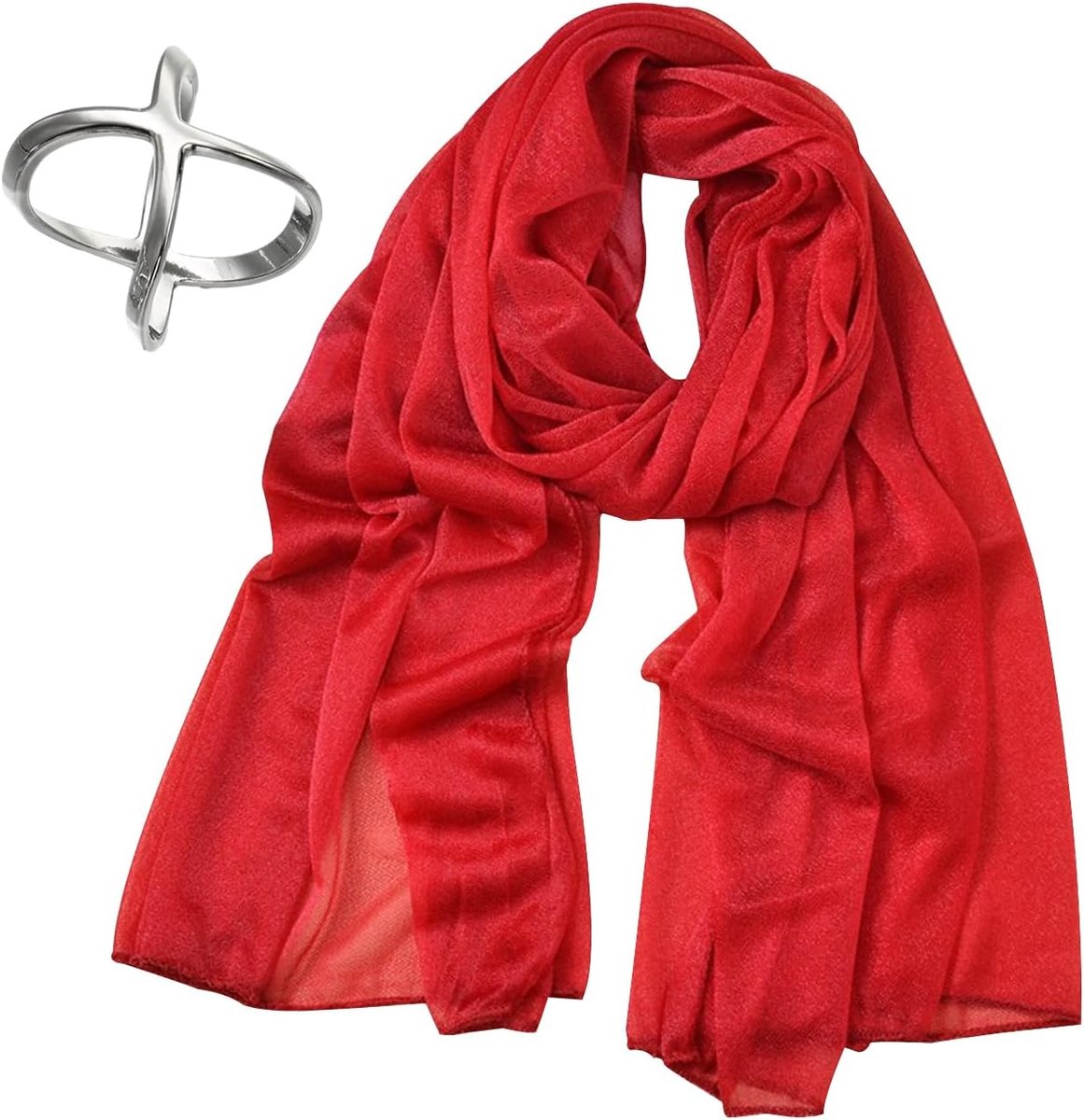 Red Silk Scarf with Buckle, Solid Sarong, Elegant Retro Chiffon Scarf for Women, Breathable, Red, 160*80cm - ShopVlot