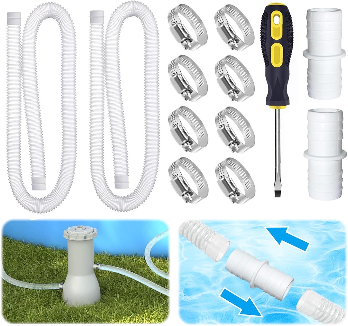 Pool Hose 32 mm Pool Hose with 2 Pieces Pump Hose 150 cm Suction Hose, Chlorine Resistance, Solar Hose, Thickening for - ShopVlot