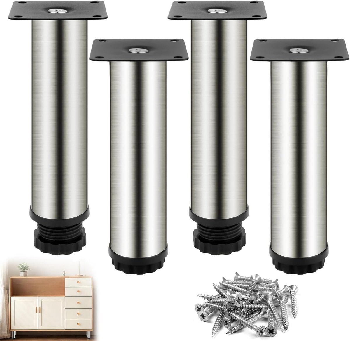 4 Pcs Adjustable Furniture Legs, 15 cm, Cabinet Legs, Sofa Legs, for Shelves, Furniture, Cabinet Legs, Chairs, Table - ShopVlot