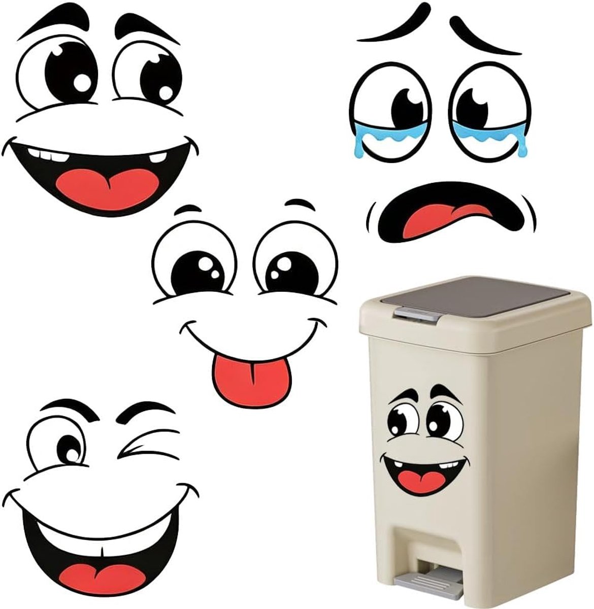 Grappige rolbaksticker, 4 stuks, 20 x 20 cm, recyclingstickers, grote zelfklevende uitdrukkingen voor vuilnisbakken - ShopVlot