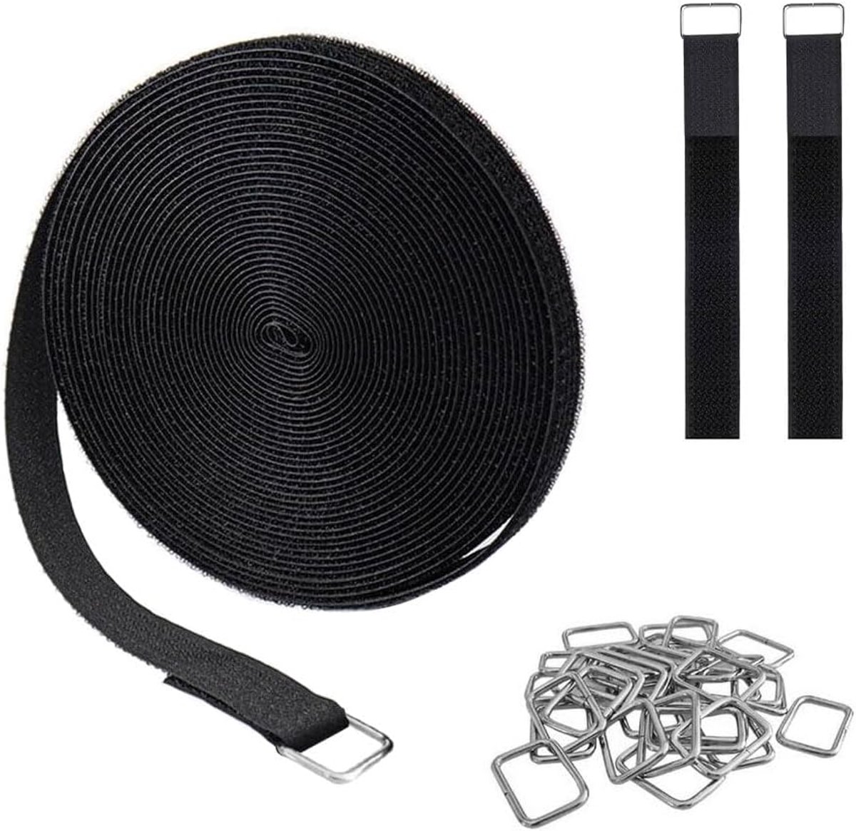 Verstelbare kabelriemen met 25 metalen gespen, 2 cm x 5 m haak en lus herbruikbaar nylon vastzetten cinch riemen voor - ShopVlot