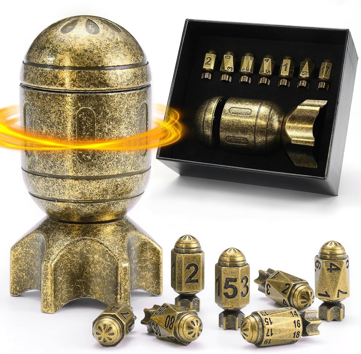 ZHOORQI DND Polyhedral Dice Set with Spinning Missile Container - ShopVlot
