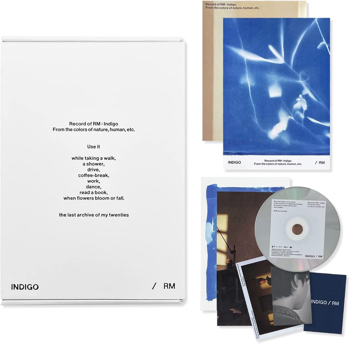 RM of BTS - [Indigo] (Book Edition) Outer Box + Book + CD + Postcard + Photocard + Fabric Card + Instant Photo + - ShopVlot