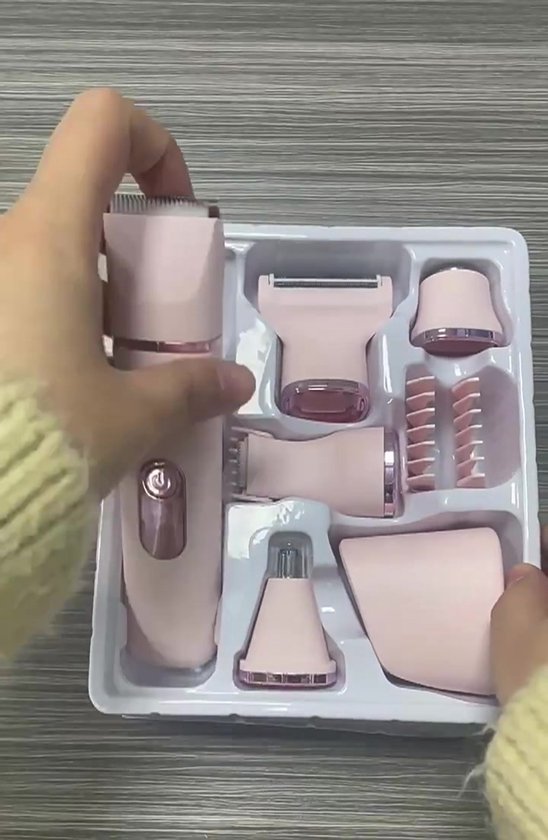 Ladyshave voor Vrouwen 5-in-1 - Scheerapparaat Dames - Bikinitrimmer, Gezichtstrimmer & Neustrimmer - 5 Opzetstukken - Nat & Droog - USB Oplaadbaar - Roze