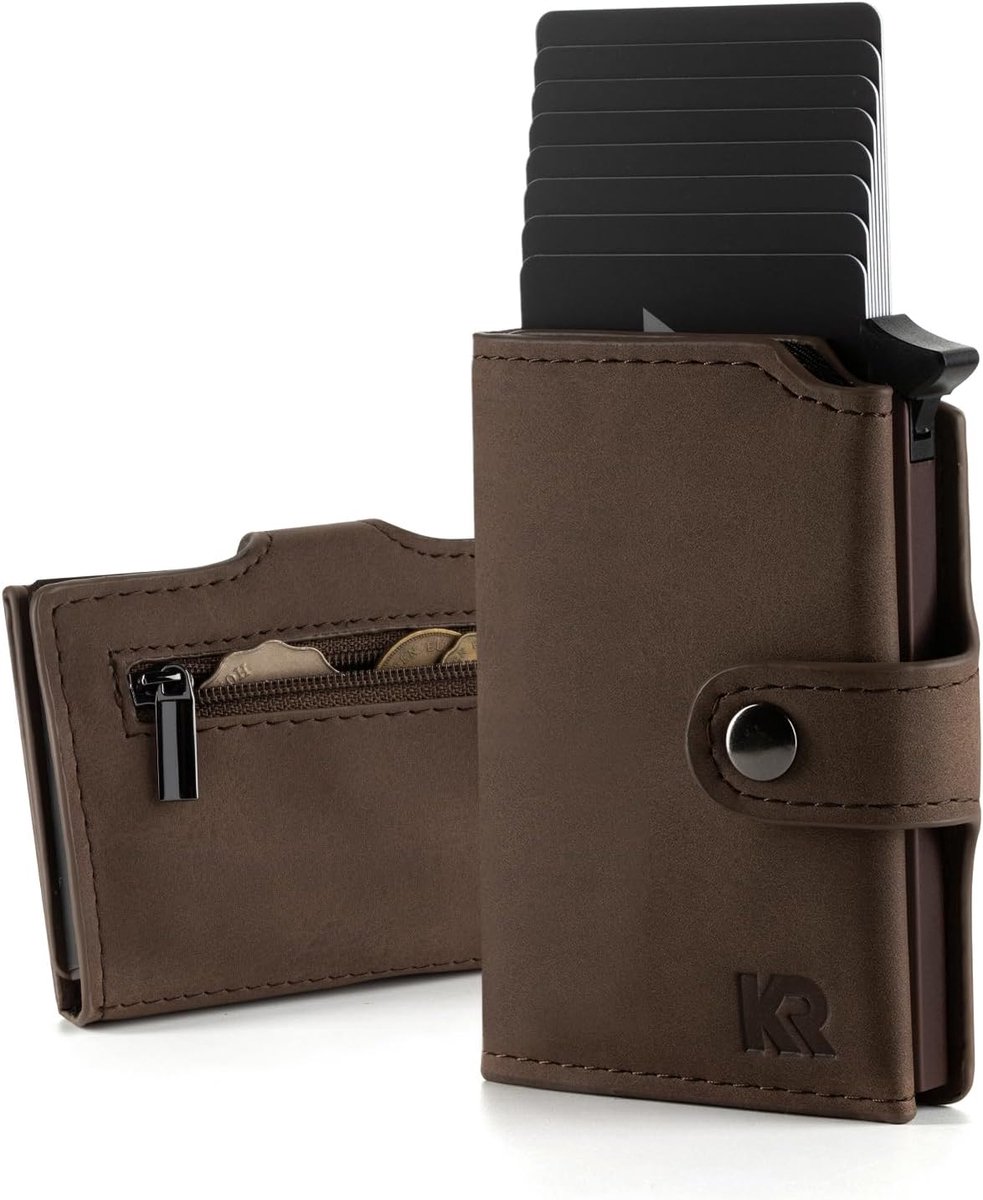 Leather Wallet with Coin Pocket - Card Holder, Brown., One Size, Classic - ShopVlot