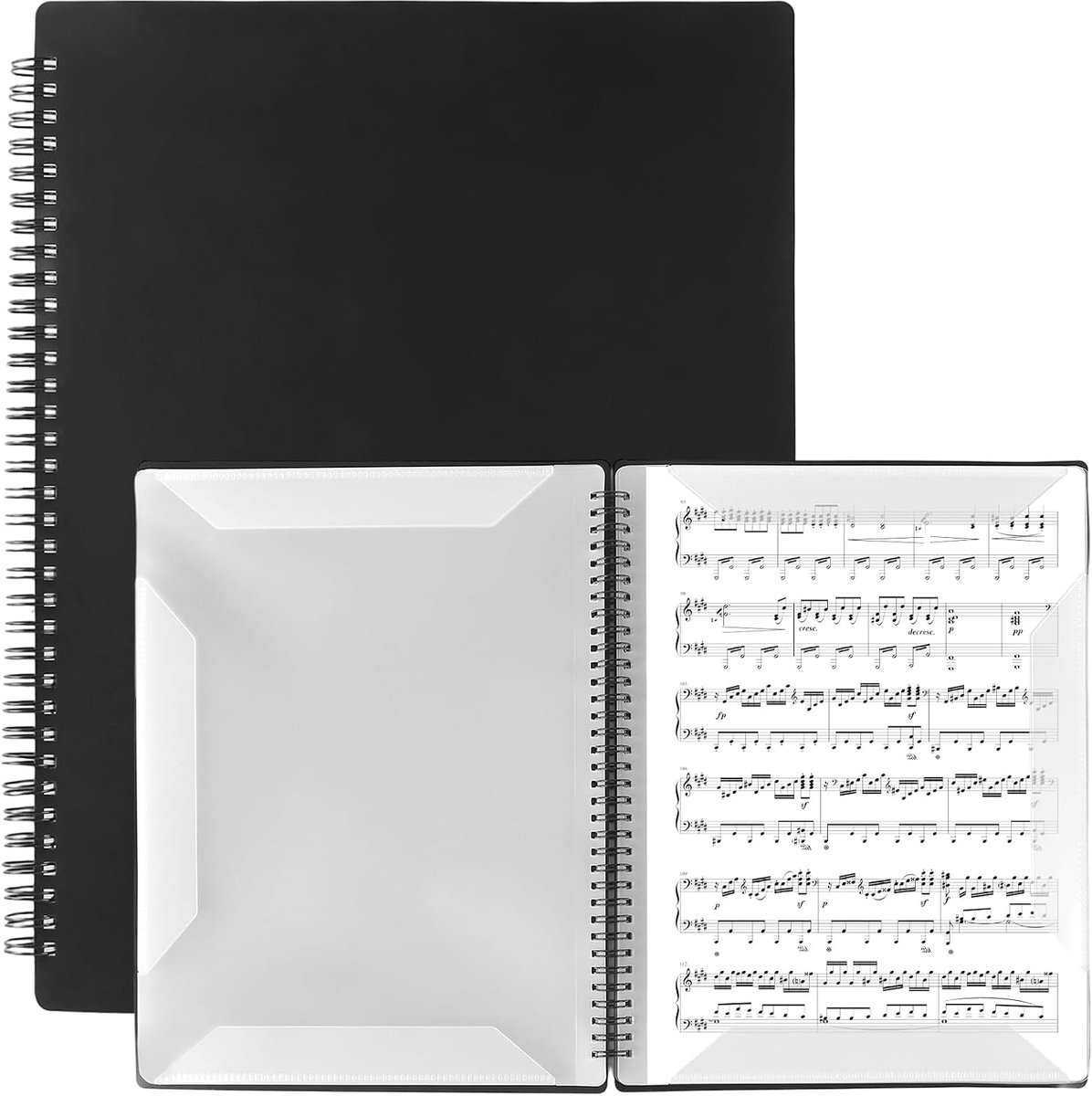 Pack of 2 Black Music Folder A4, 30 Pages/60 Compartments, Choir Folder, Waterproof Plastic Presentation Folder for - ShopVlot
