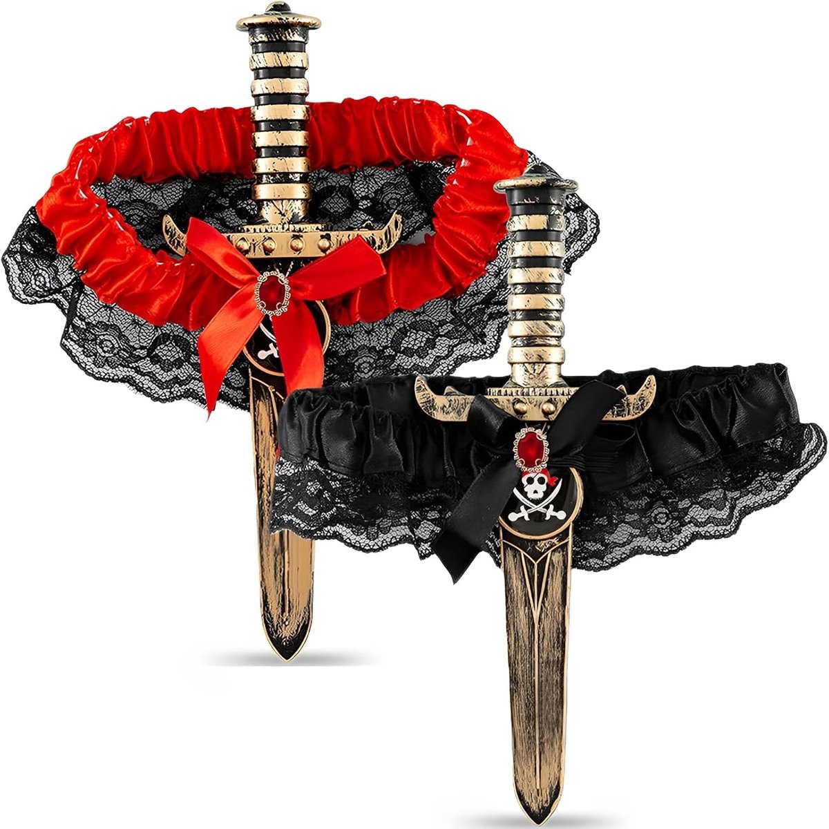 Pirate Costume Women's Accessories - 2 Pieces Pirate Dolch Garter with Lace and Bow - ShopVlot