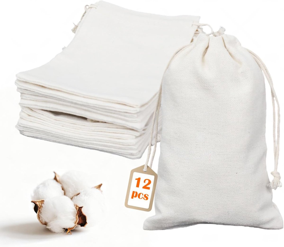 OFFASST 12 stuks katoenen zakjes om te vullen met trekkoord, 25 x 30 cm, kleine stoffen zakjes, cadeauzakjes voor - ShopVlot