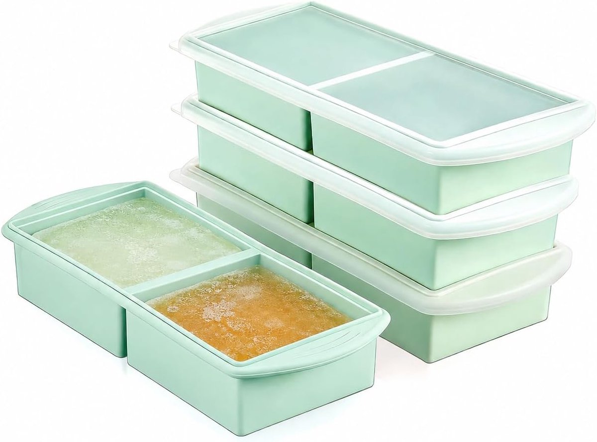 Silicone Freezer Tray with Lid, 4 Pieces, 2 Cup Soup Containers, Ice Cube Trays for Freezer, Food Ice Cube Tray, Soup - ShopVlot