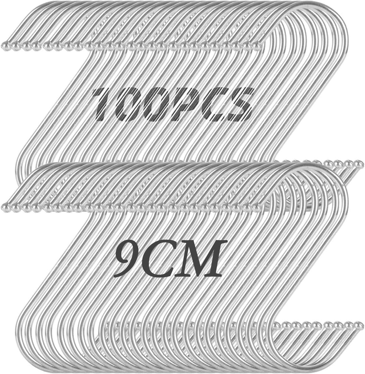100 Pieces Stainless Steel S Hooks 9 cm Clothes Hooks S Shape for Kitchen, Bathroom and Bedroom - ShopVlot