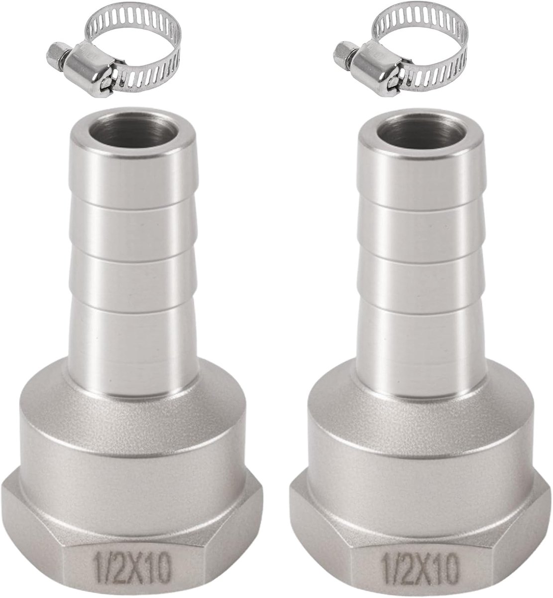 2pcs Stainless Steel Hose Spout, 10mm Barb G1/2 Inch Female Thread Hose Connector, 10mm x 1/2" IG Hose Connection with - ShopVlot
