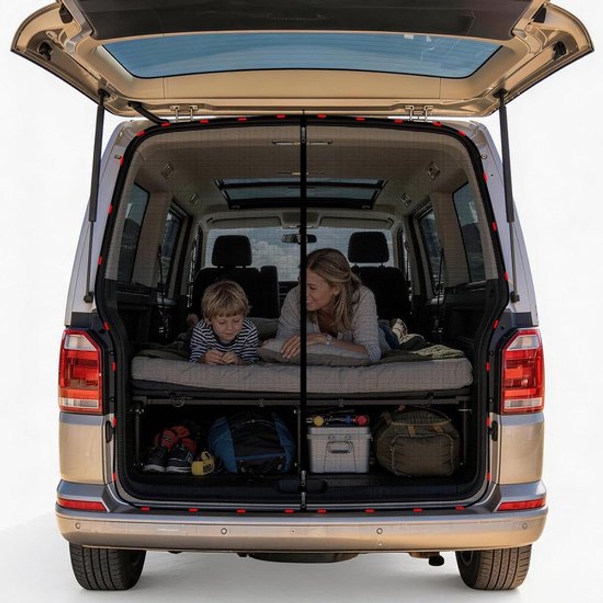 SnelShoppen - Magnetisch Insectennet voor VW T5 T6 Achterklep, Ventilatie, 3 Ritsen, Flexibele Opening, Gereedschapsloze Montage, Camping Bescherming
