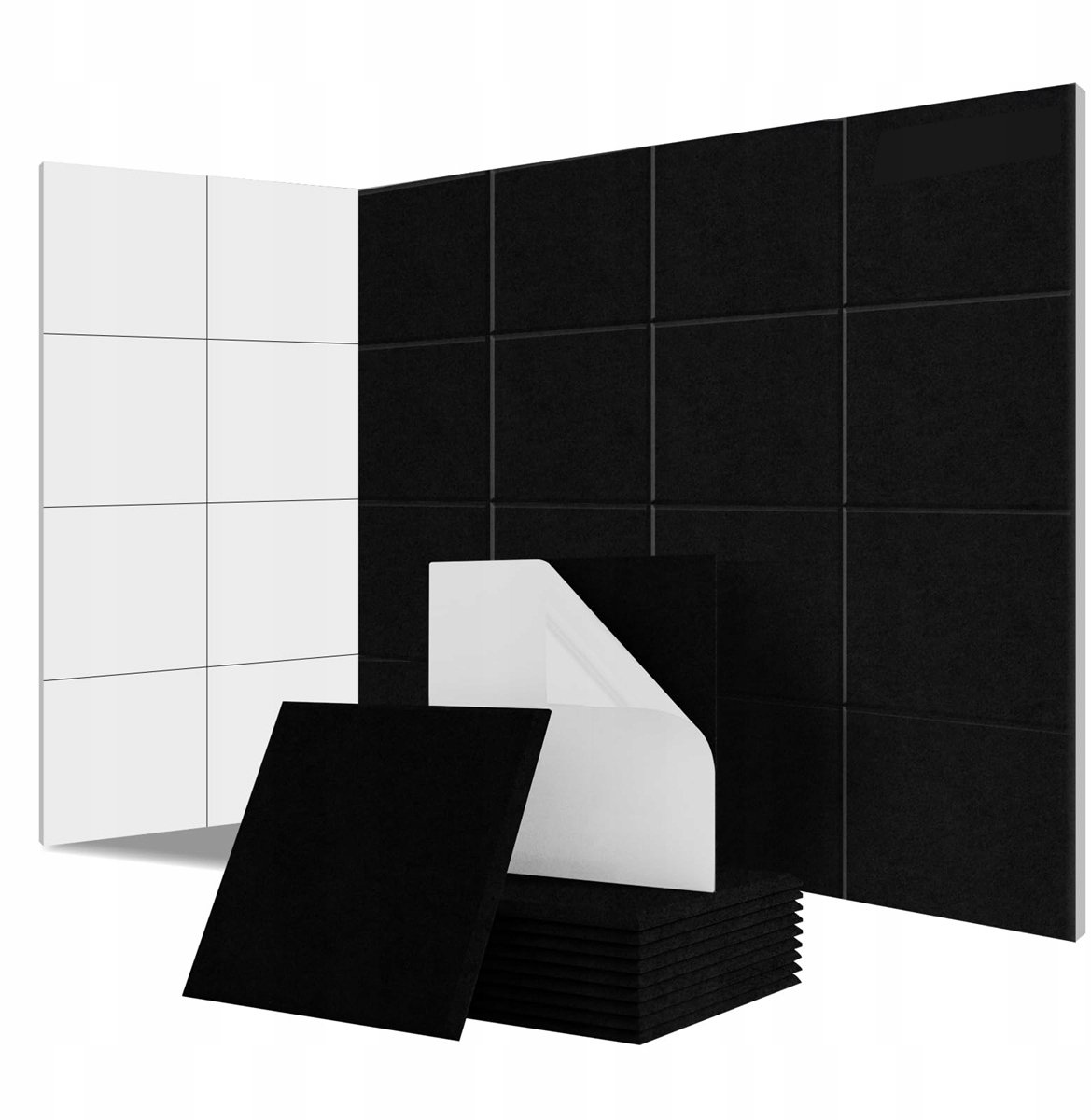 Akoestische Panelen - Geluidsisolatie Panelen - Akoestisch Wandpaneel - Zelfklevend - 24 Stuks - 30x30x0,9 cm - NRC 0,95 - Wanddecoractie - Voor Thuis Thuisbioscoop en Kantoor - Zwart