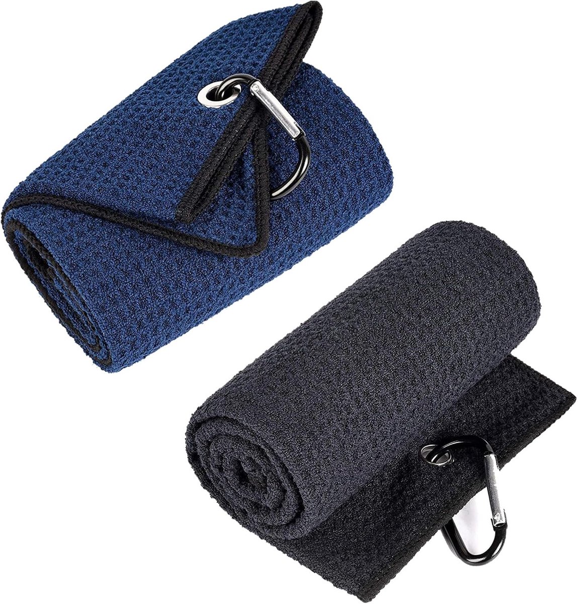 Microvezel golfhanddoek 30 x 30 cm - absorberend wafelpatroon - 2 stuks met karabijnclip - voor optimale reiniging - ShopVlot