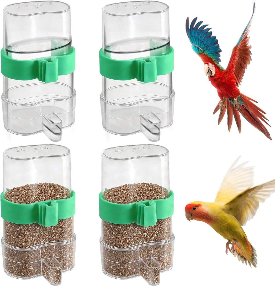 Waterdispensers voor vogels 4 stuks - kunststof 220 ml - automatische drinkautomaten - minder bijvullen - ShopVlot