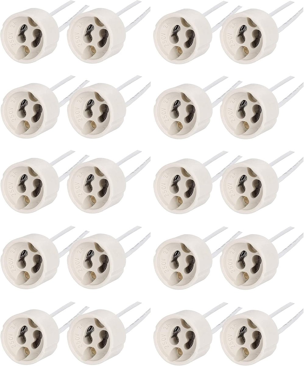 GU10 lamphouder 20 stuks - keramisch met silicone draad - geschikt voor LED en halogeen - eenvoudig te installeren - ShopVlot