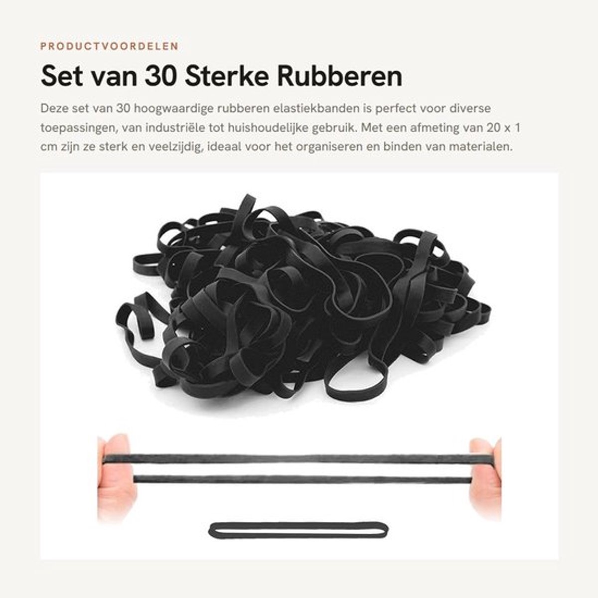 Rubberen Banden 30 Stuks - Sterke Elastische Banden - 20 x 1 cm - Natuurlijke Elastiek - Voor Kantoor/School - Hoge Elasticiteit - Elastiekjes