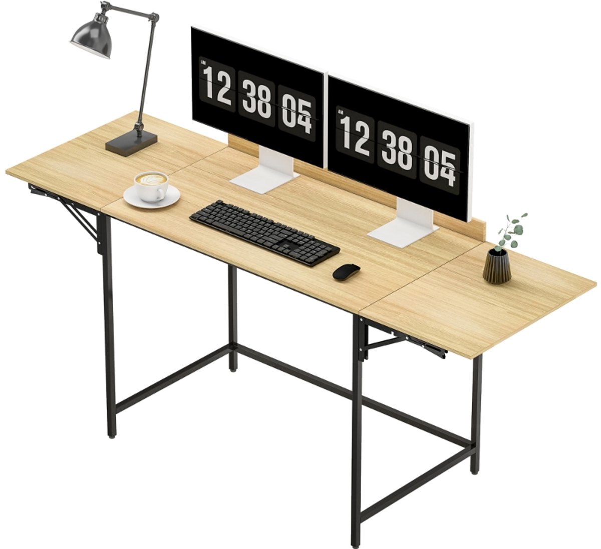 Inklapbare Bureaustoel 170 cm - Bureaustoel Met 2 Uittrekbare Bladen En Metalen Frame Eiken