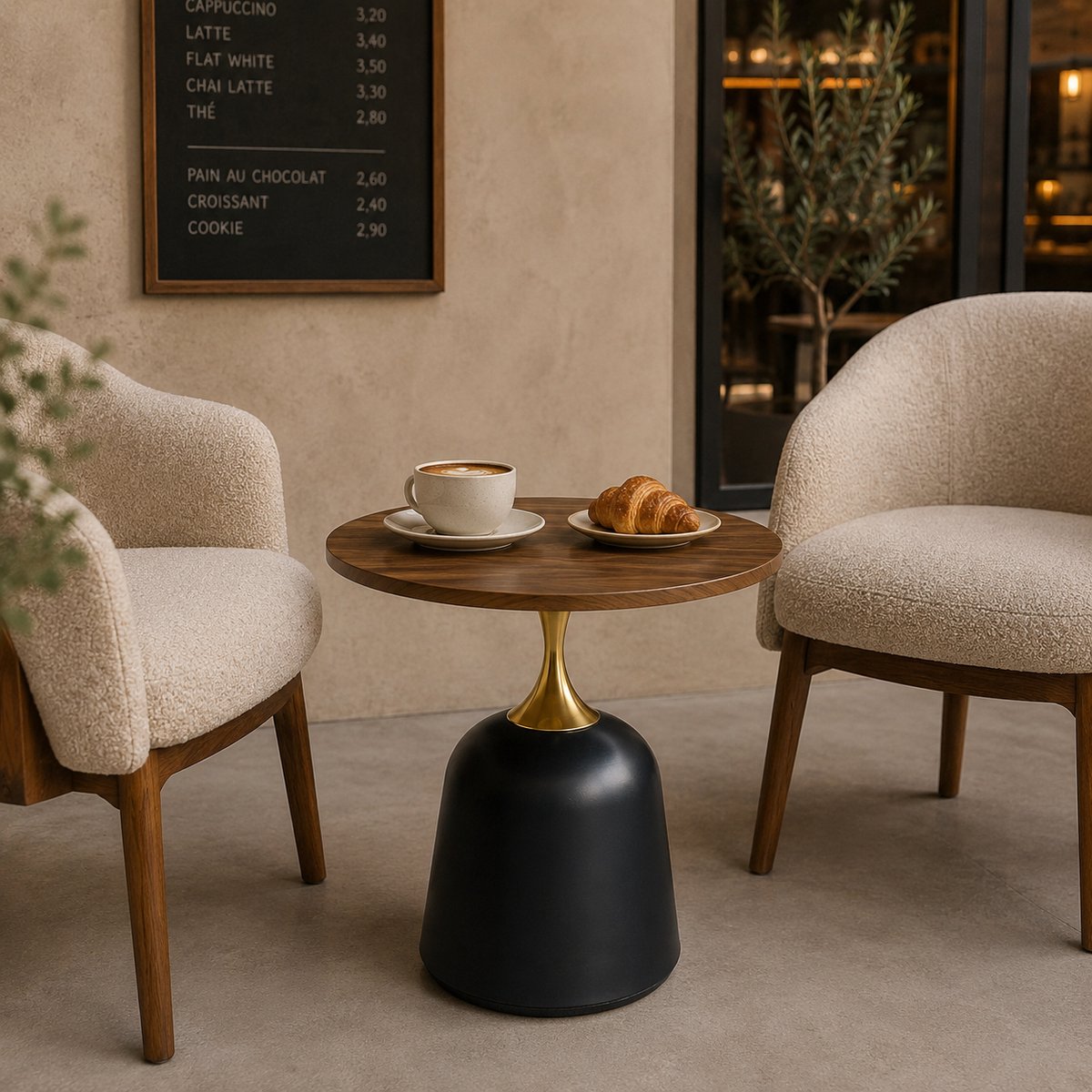 Ronde Salontafel 60 cm - Bijzettafel Met Stalen Onderstel En Walnootlook Blad Walnoot Zwart