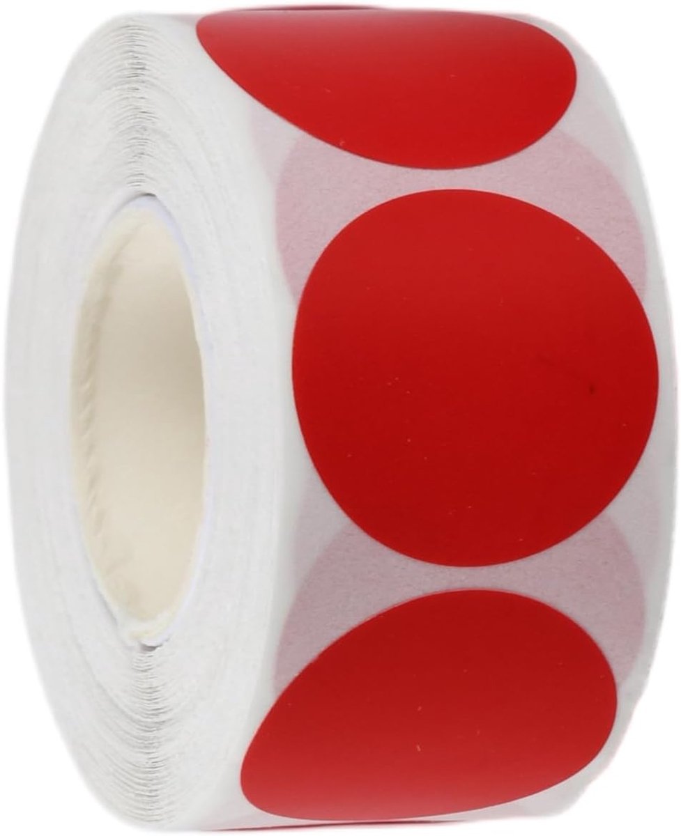 Sticker Dots Rood - Grote Waterdichte Stickers - 500 Stuks Per Rol - Perfect Voor Organiseren - ShopVlot
