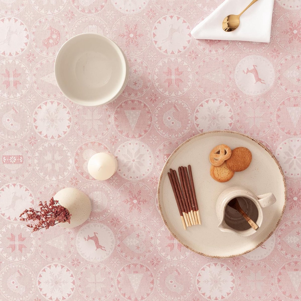 Tafellaken kerst 140 x 300 cm - jacquard goudgaren - modern design - elegante kerstdecoratie - ShopVlot