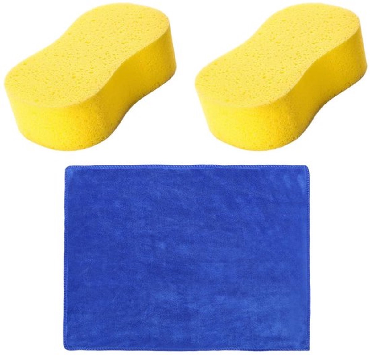 Autoreinigingsspons Geel - Reinigingsaccessoires - Microvezeldoek Blauw - Wielreinigingsspons - Zacht en absorberend - 2 stuks - Autoreinigingsset