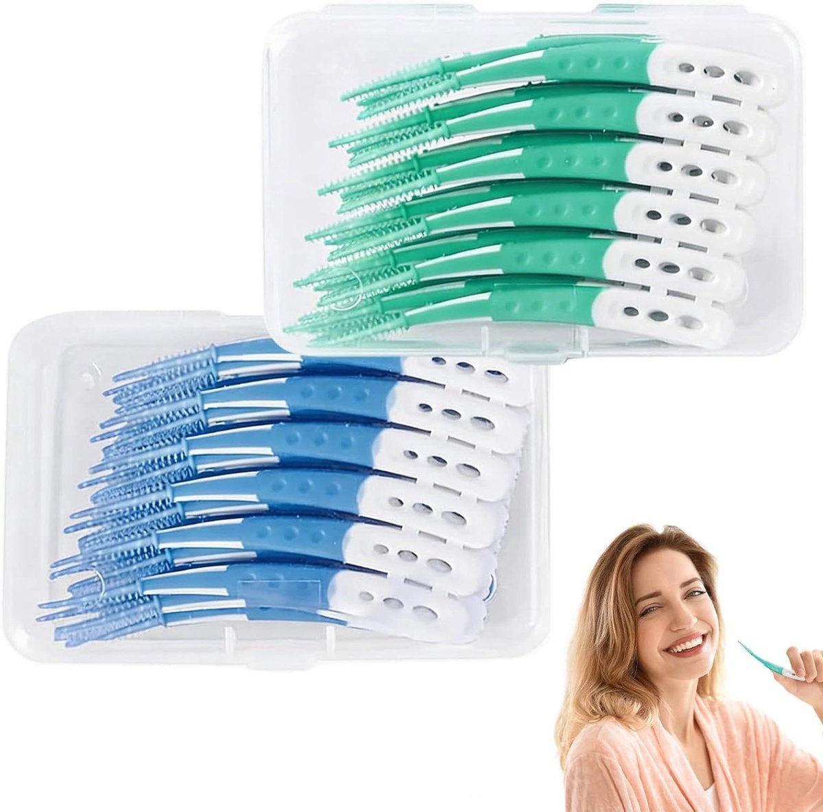 Interdentale Borstels - Tandenstokers Siliconen - Tanden Reinigen - Zacht Flexibel Siliconen - 120 stuks - Blauw Groen