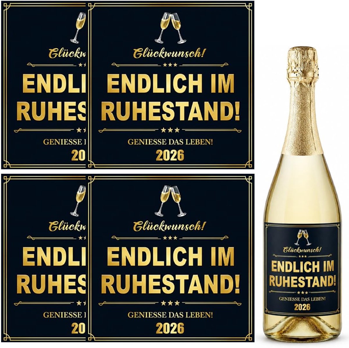 4 Stukken: Eindelijk Label van de Pensioenfles, Pensioenlabel, Zelfklevende sticker voor wijnfles, Voor Gepensioneerde - ShopVlot
