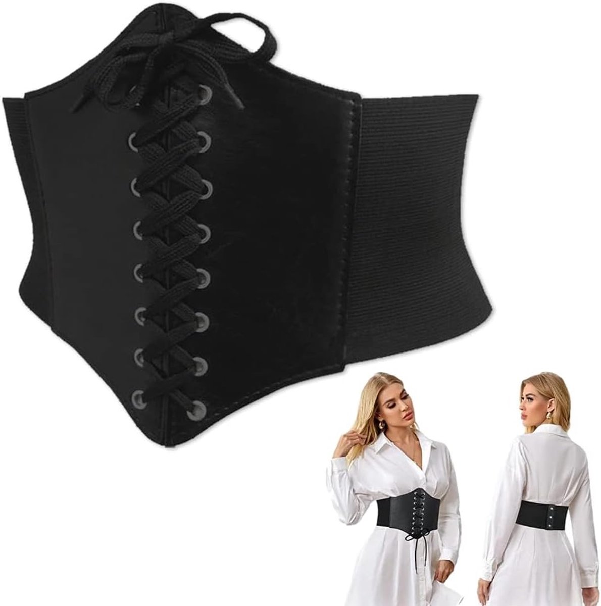 Women's Corset Belt Leather Lace Corset Elastic Waist Vintage Corset Belt Black 60 cm-84 cm - ShopVlot