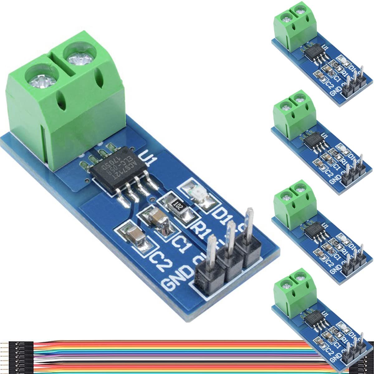5Pcs ACS712 5A Range Current Sensor Module Chip ACS712ELC-05B Hall Current Sensor Current Measurement Module with - ShopVlot