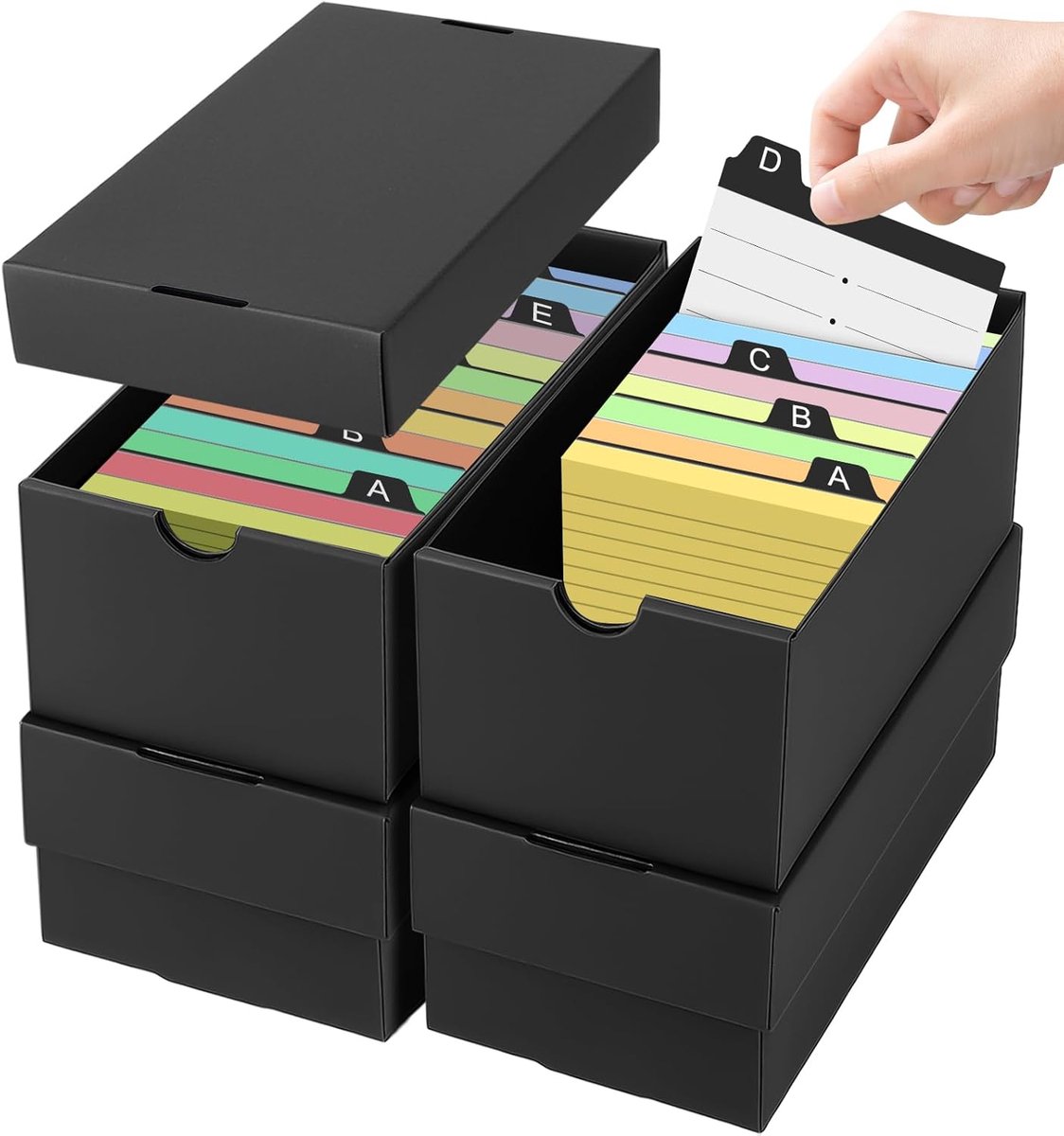 Pack of 4 index card box A7 made of thick cardboard, capacity 980 sheets, index card box A7 for 74 x 105 mm index - ShopVlot