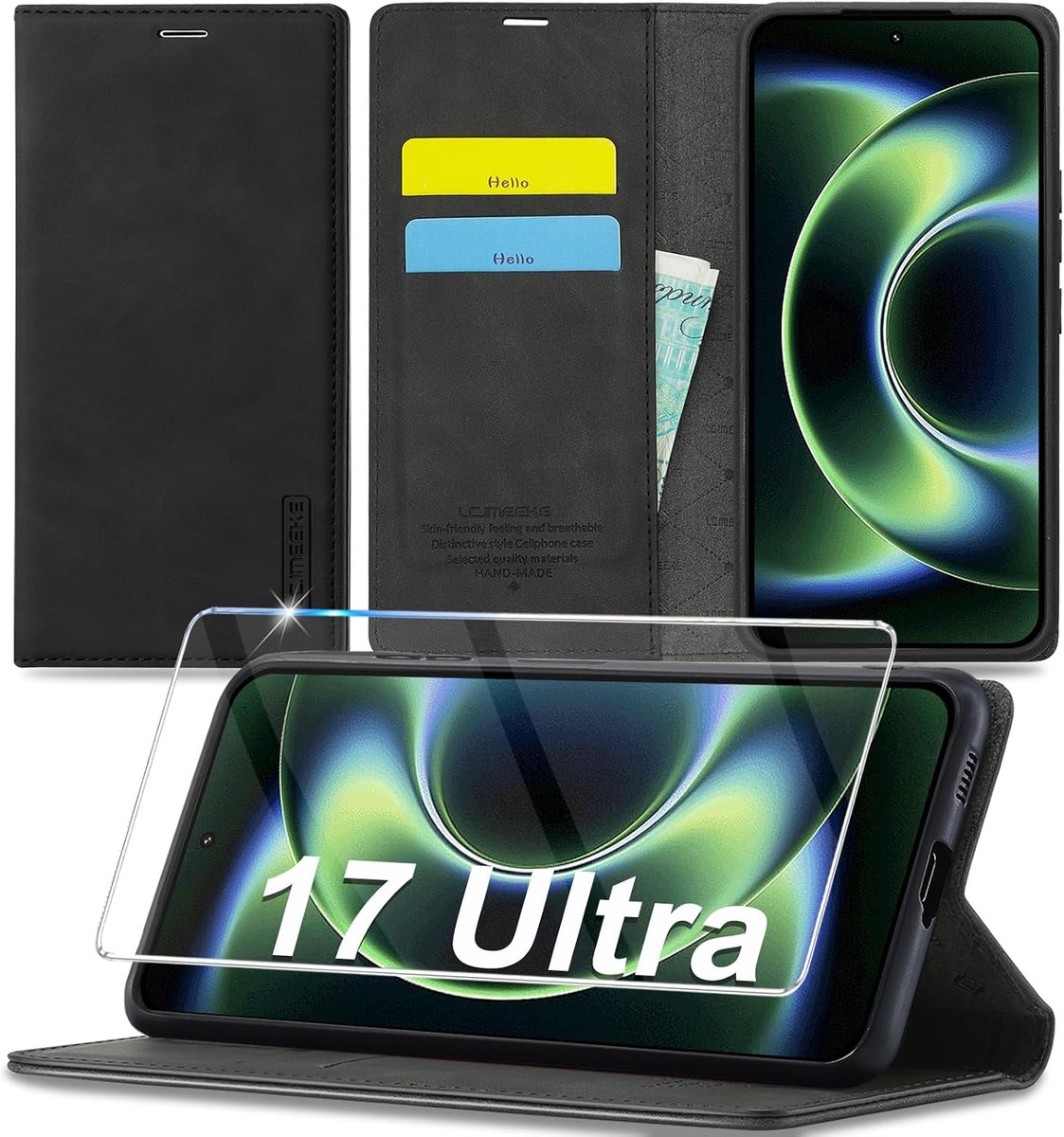 Ailicici Hoes voor mobiele telefoon voor Xiaomi 17 Ultra, leer, met beschermfolie, voor Xiaomi 17 Ultra, klaphoes - ShopVlot