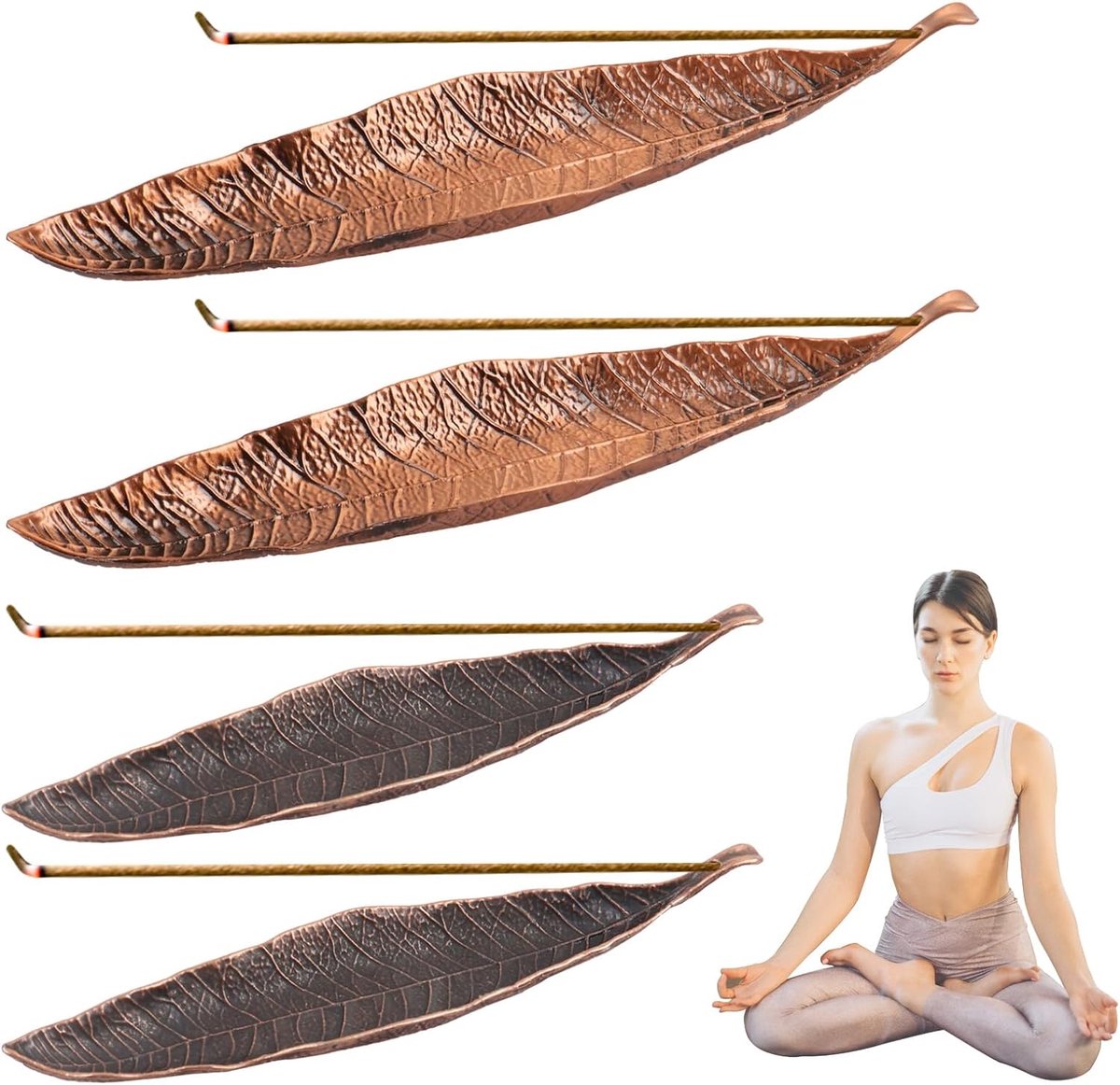 4pcs Bronze Incense Stick Holders, Metal Leaves, Incense Burner Holder, Ash Catcher, Ash Suitable for Incense Sticks - ShopVlot