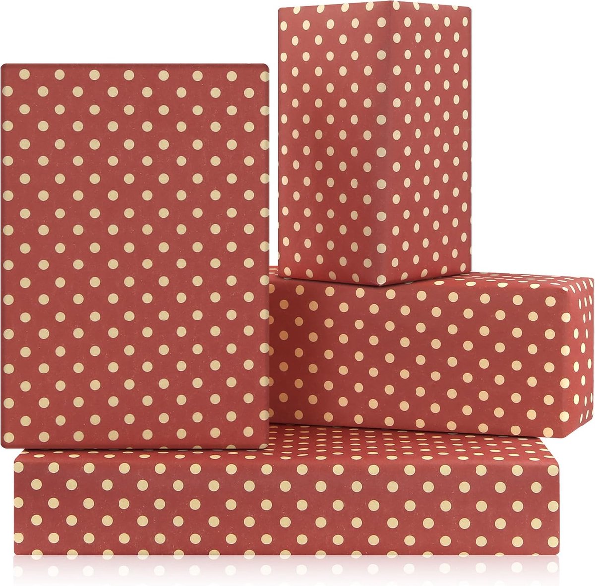 Kerstinpakpapier met stippen, klassieke cirkelstippen, rode print, kraftpapier, cadeaupapier, 4 vellen, alle - ShopVlot