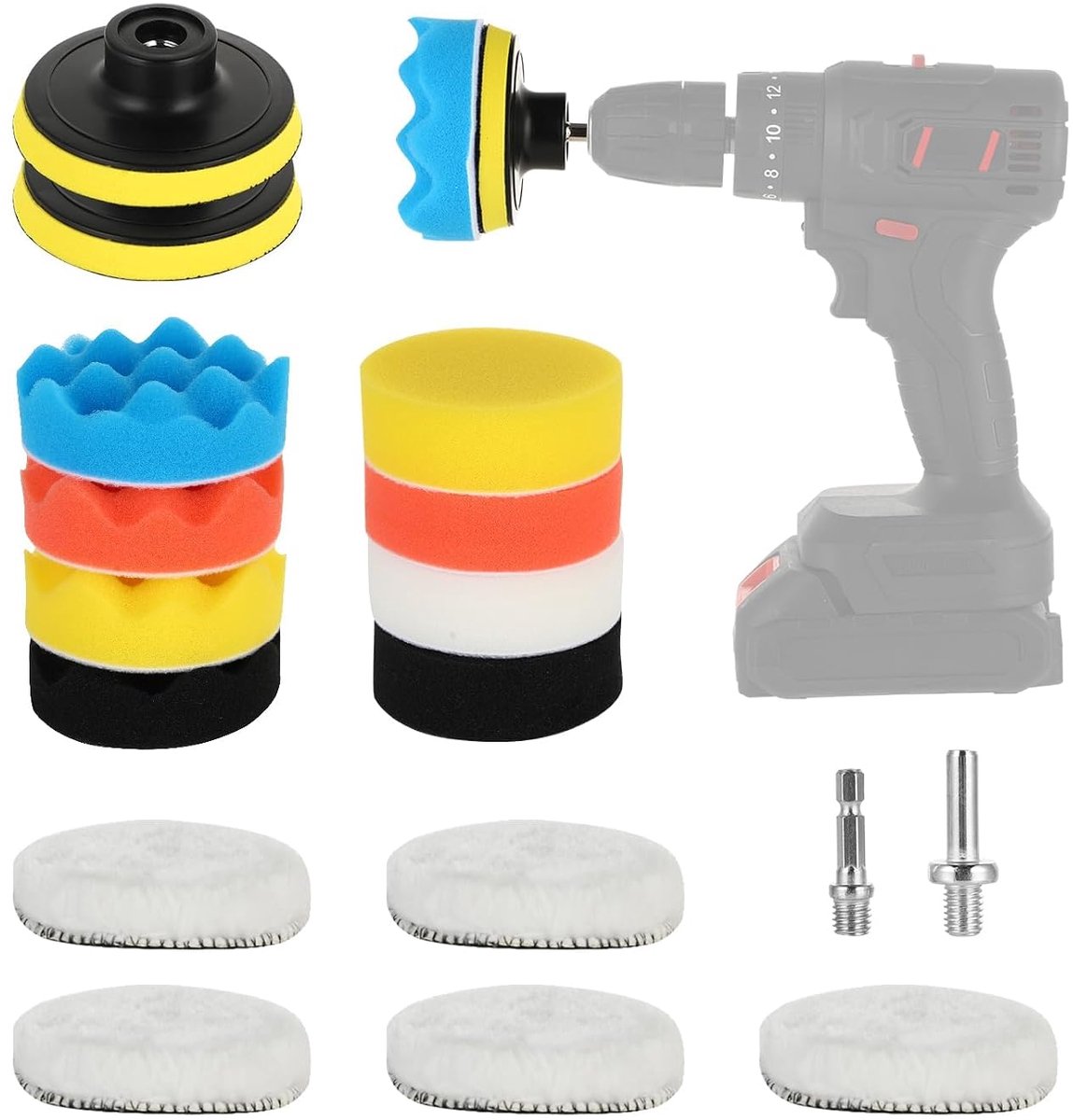 80 mm Cordless Screwdriver Polishing Attachment (17 Pieces), Car Polishing Sponges, Pads, Headlights, Polishing - ShopVlot
