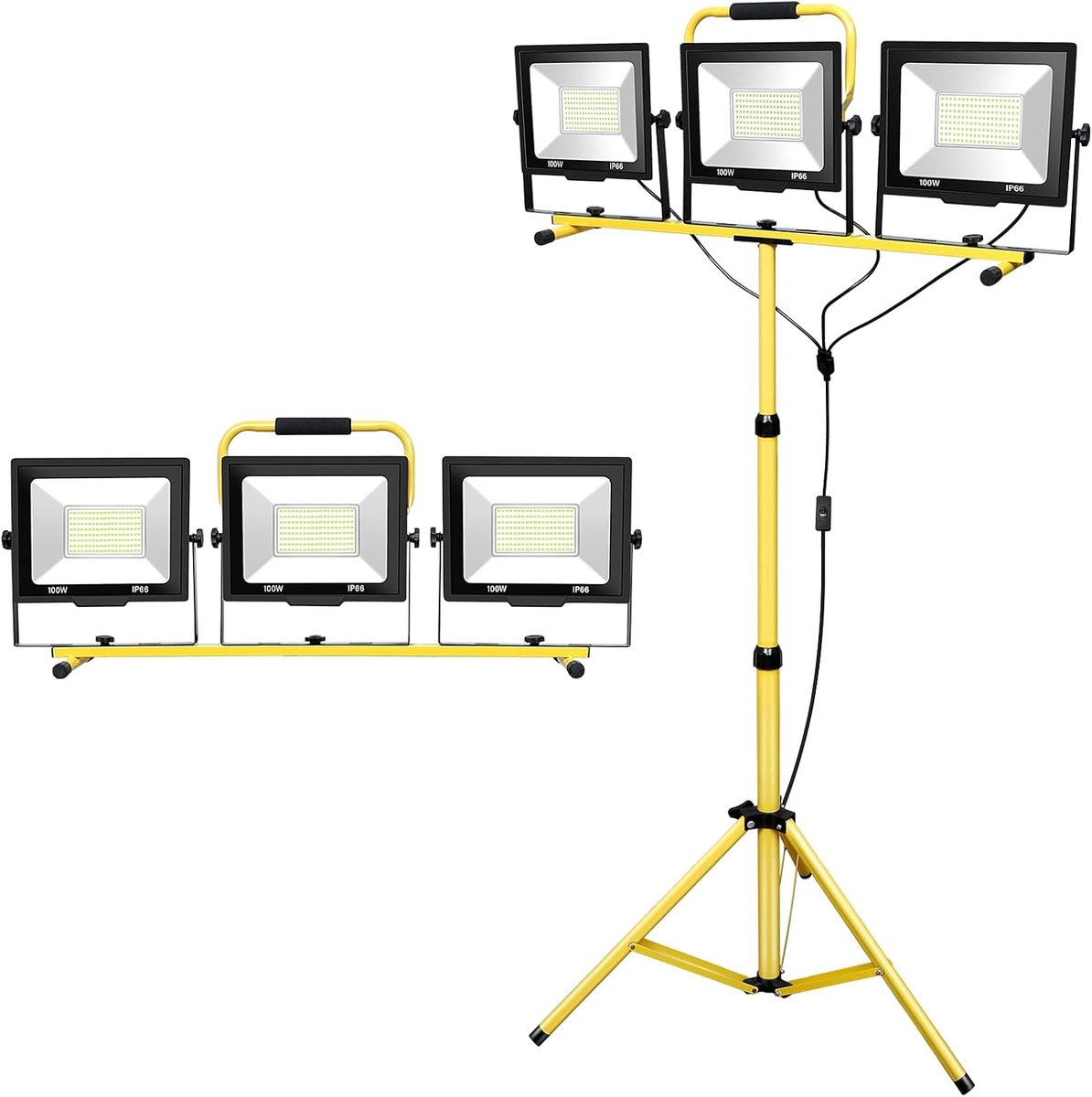 SKYWORLD LED Construction Light 3 x 100 W Cold White with Tripod IP66 Waterproof for Indoor Outdoor Garage Garden - ShopVlot