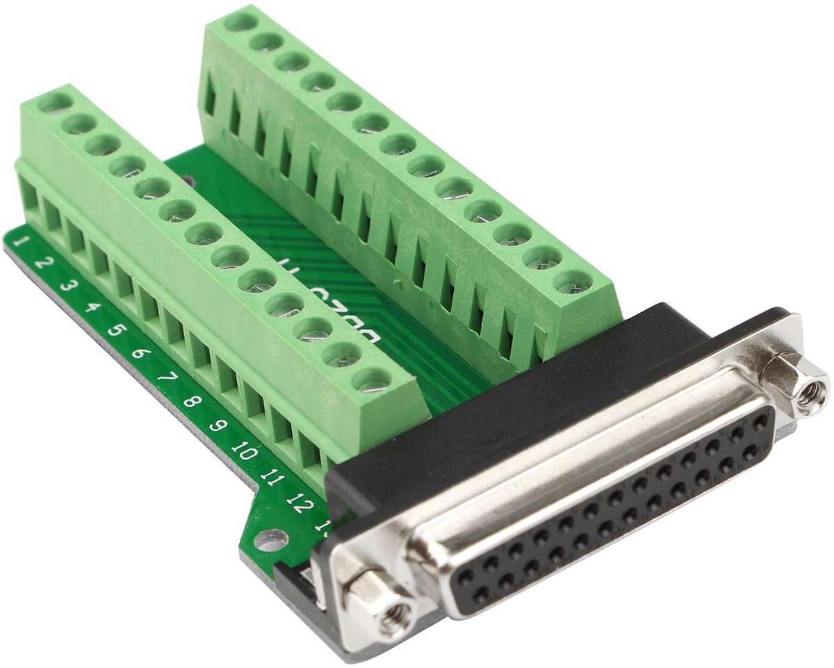 D-sub DB25-M2 Female Port Breakout Board Connector 25 Pin 2 Row Solderless PCB Terminal Block Adapter with Thumb Screws - ShopVlot