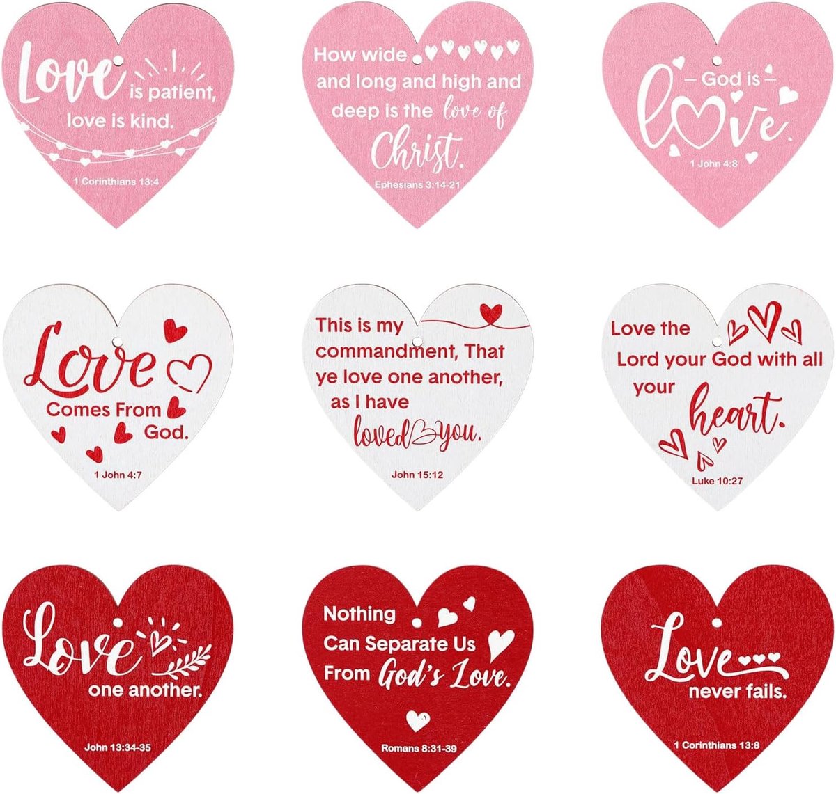 9 stuks hartvormige houten ornamenten met inspirerende citaten over liefde en vriendschap, Valentijnsdagcadeaus om op - ShopVlot