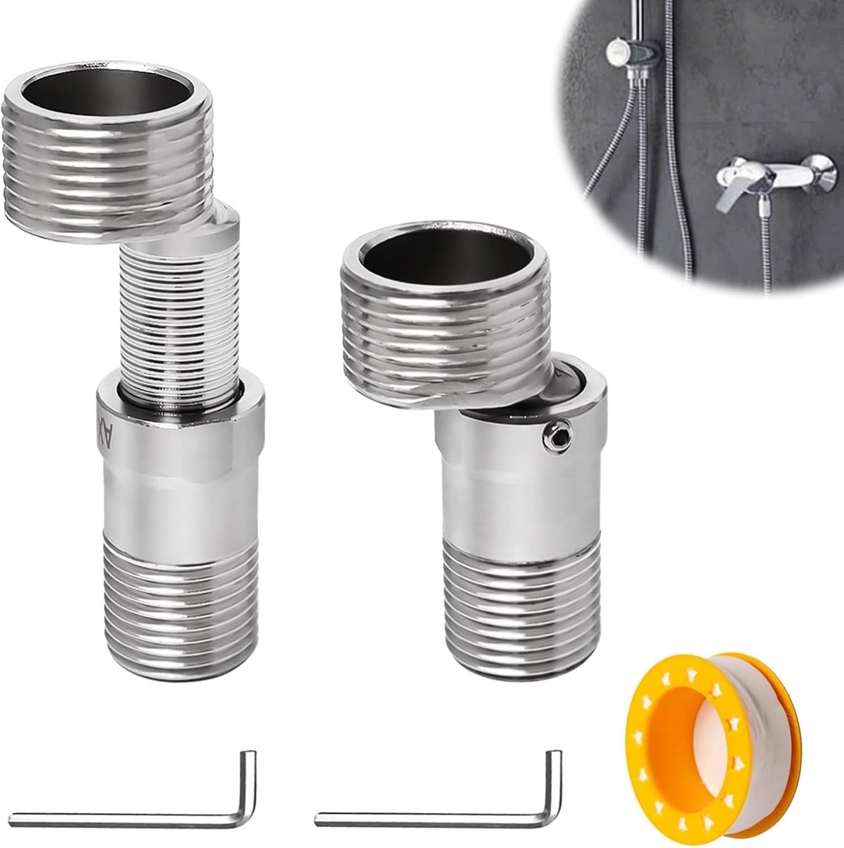 2 Adapters for Shower Fixture, Adjustable, Male Thread Length, S Connection, 360° Stainless Steel Connection - ShopVlot