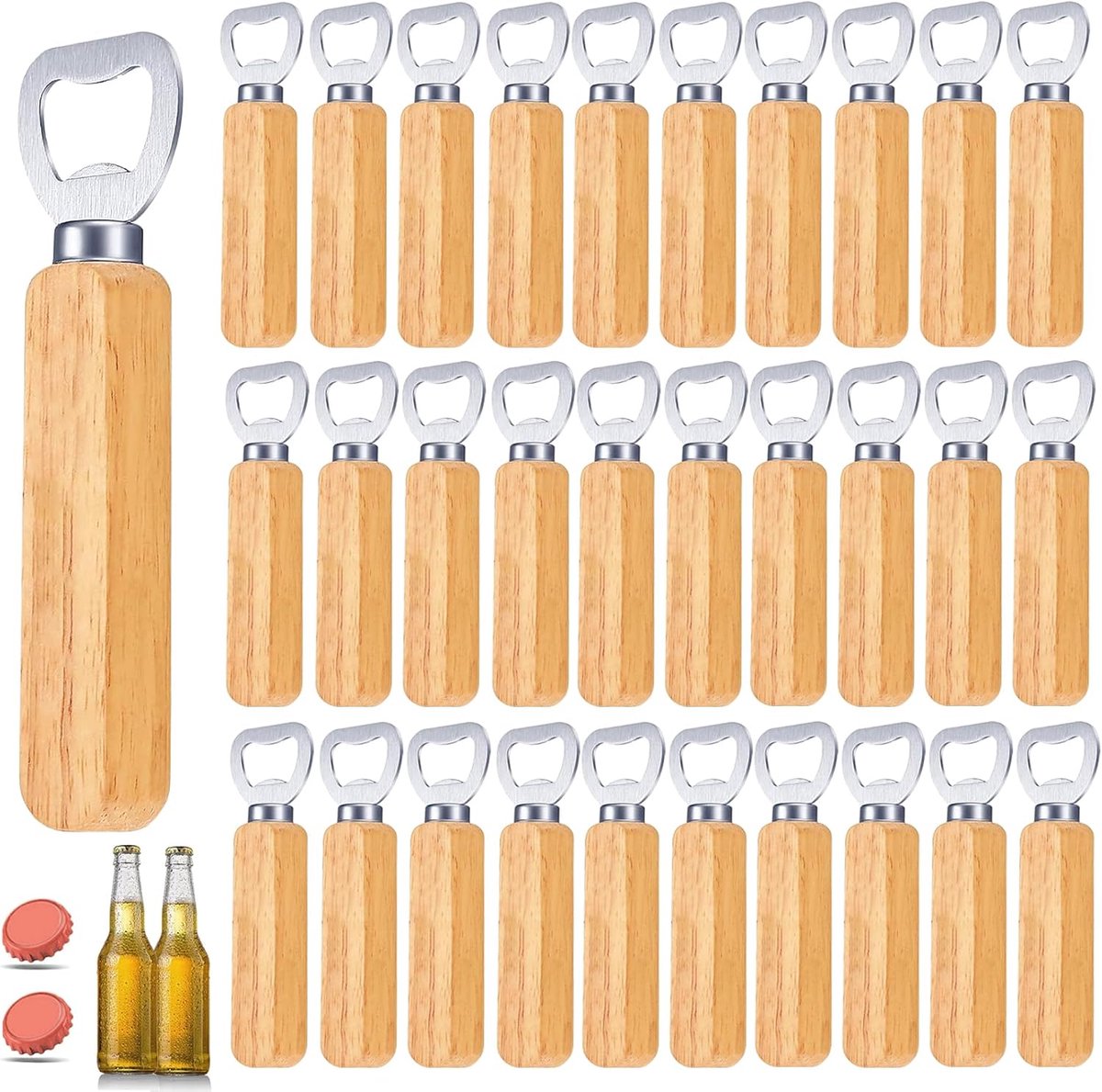 30pcs Wooden Bottle Opener, Wooden Handle, Beer Can Opener with Wooden Handle, Portable Bottle Opener for Home - ShopVlot